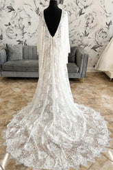 Modest Long Sleeves Lace Sheath Wedding Dress - DollyGown
